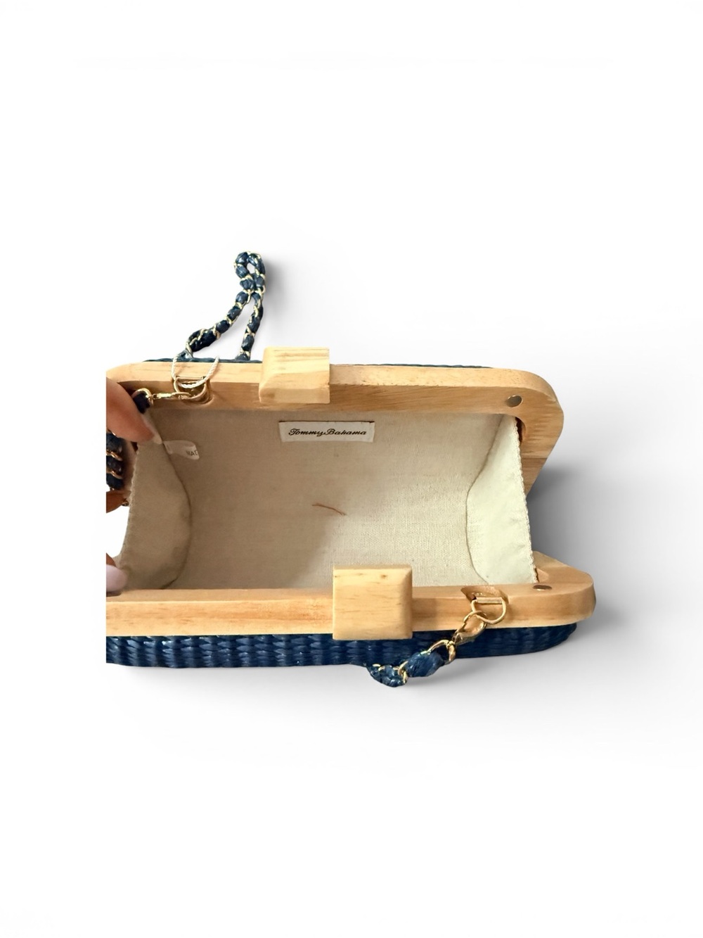 Tommy Bahama Navy Blue Woven Crossbody Clutch with Chain Strap-NWT - Picture 2 of 3